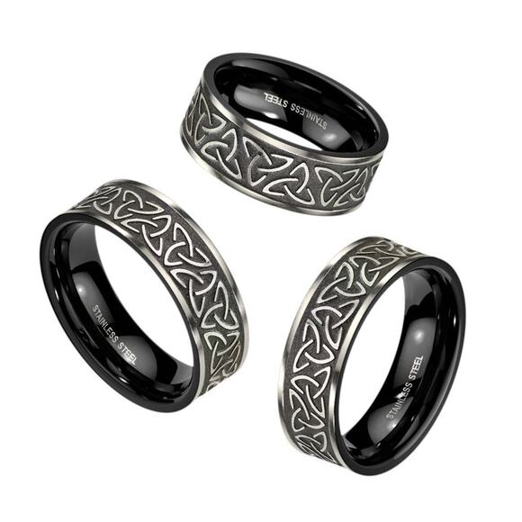 Tribal Celtic‎ Trinity Knot Black Stainless Steel Ring 8mm  width Size 11 - Picture 1 of 3